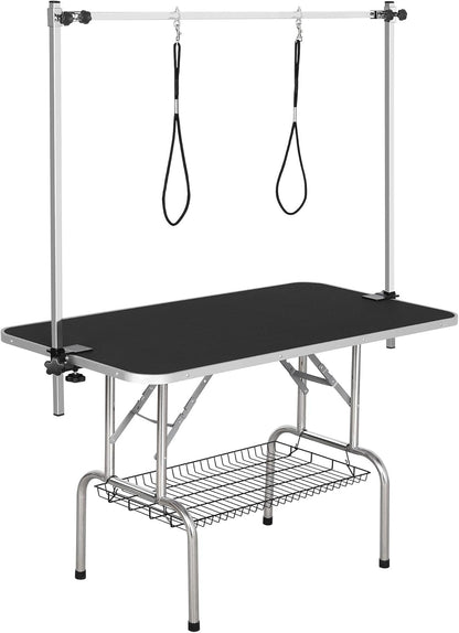 45-Inch Large Heavy Duty Pet Dog Grooming Table W/Adjustable Overhead Arm, Clamps, Two Grooming Noose, Tray