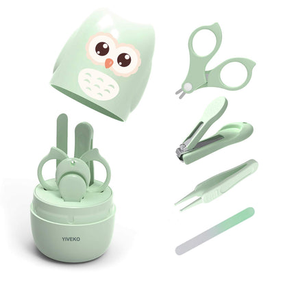 Baby Nail Kit, 4-In-1 Baby Nail Care Set with Cute Case, Baby Nail Clippers, Scissors, Nail File &amp; Tweezers, Baby Manicure Kit and Pedicure Kit for Newborn, Infant, Toddler, Kids-Owl Green