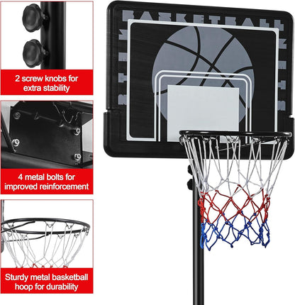 Kids Basketball Hoop Outdoor Stand Portable Basketball Goal System Set 7.6-8.6Ft Height Adjustable with PE Backboard W/ 2 Wheels Use for Indoor &amp; Outdoor Sports