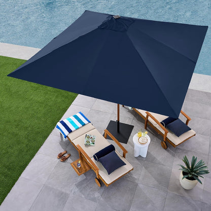 9Ft Deep Square Solar Powered LED Lighted Patio Umbrella W/Faux Wood Texture, Uv-Resistant Fabric, Hand Crank