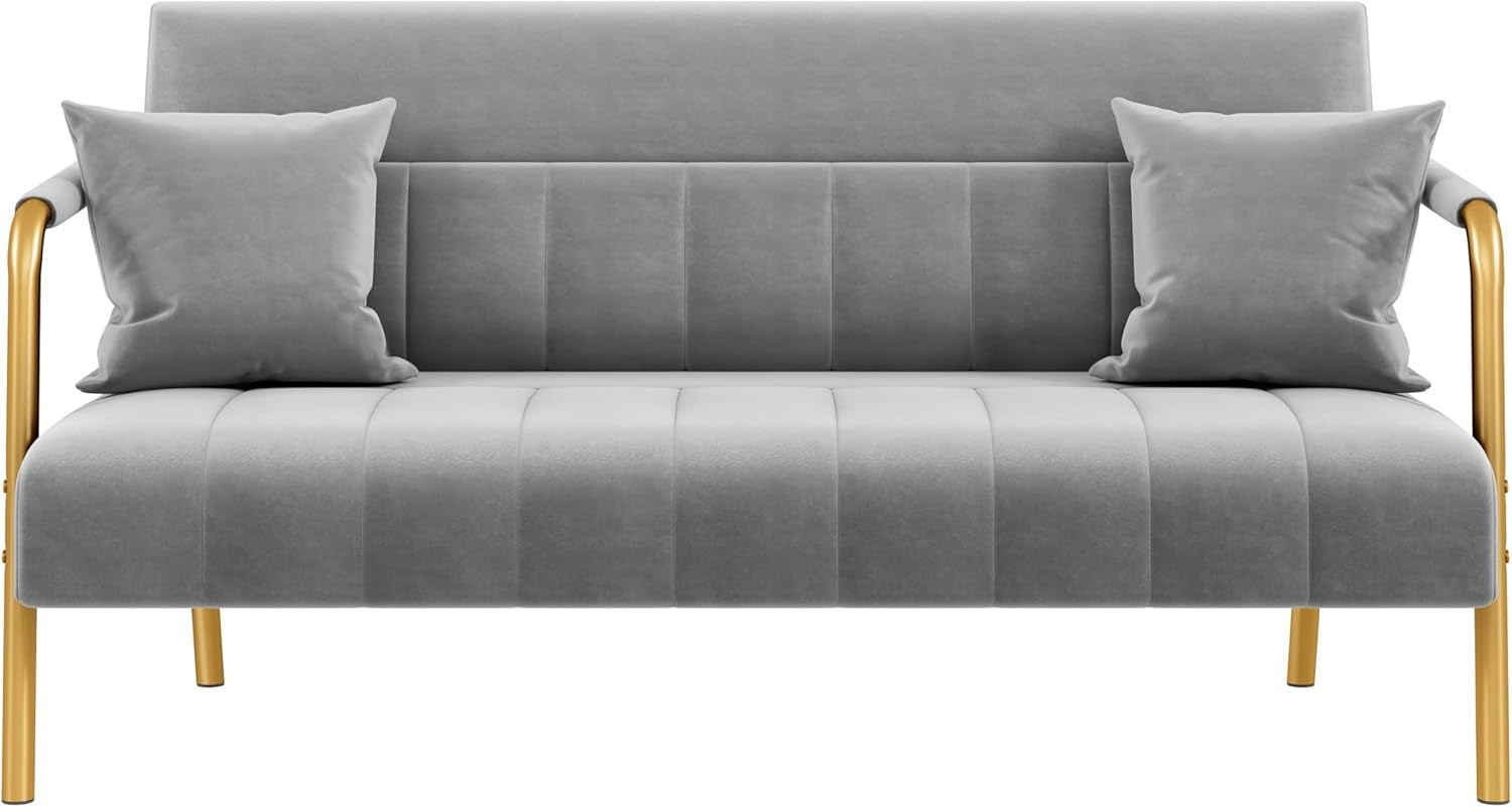 56.5&quot; W Modern Sofa Small Sofa Luxurious Velvet Fabric Couch with Gold-Tone Metal Arms and Legs for Living Room, Home Office, Studio Green