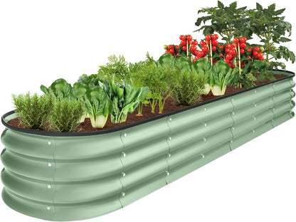 4X2X1Ft Outdoor Metal Raised Garden Bed, Oval Deep Root Planter Box for Vegetables, Flowers, Herbs, and Succulents W/ 51 Gallon Capacity, Rubber Edge Guard - Sage Green