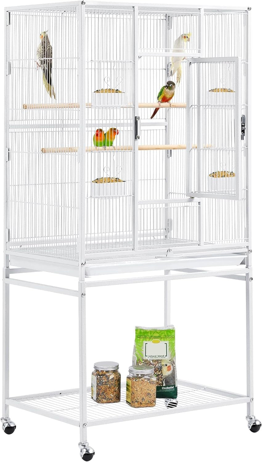 54-Inch Wrought Iron Standing Large Parrot Parakeet Flight Bird Cage for Small Parrot Sun Parakeet Green Cheek Conure Lovebird Budgie Finch Canary Bird Cage with Stand