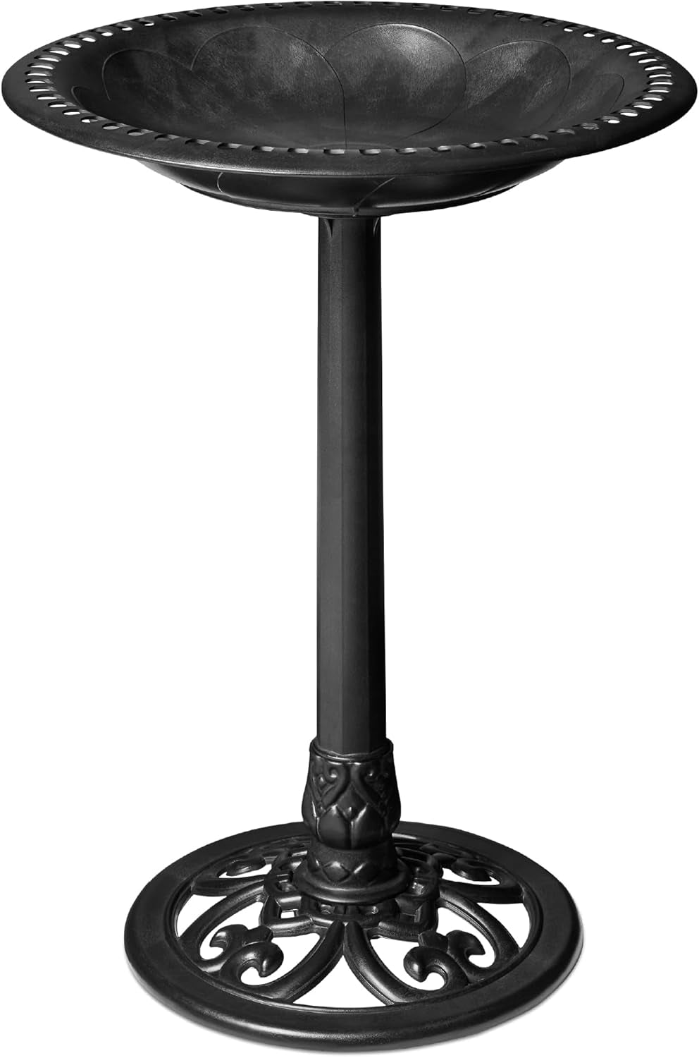 28In Pedestal Bird Bath, Vintage Outdoor Resin Accent Decoration W/Fleur-De-Lis Accents - Copper