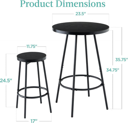 Bistro Dining Set 3 Piece, Modern round Counter Height Pub Table, Compact High Top with Bar Stools Pub Dining Set for Kitchen, Breakfast Room - Black