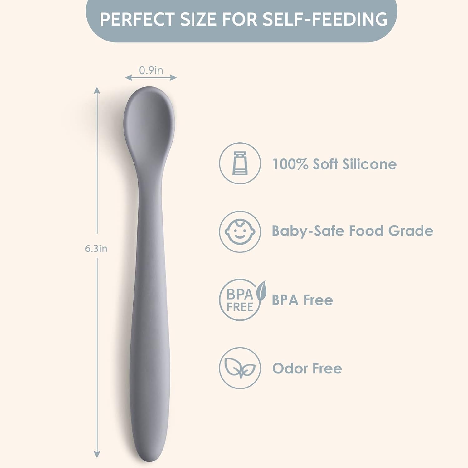 Silicone Baby Feeding Spoons, First Stage Infant Soft-Tip Easy on Gums I Training Spoon Self | Utensils Supplies, Dishwasher &amp; Boil-Proof, 6 Pack