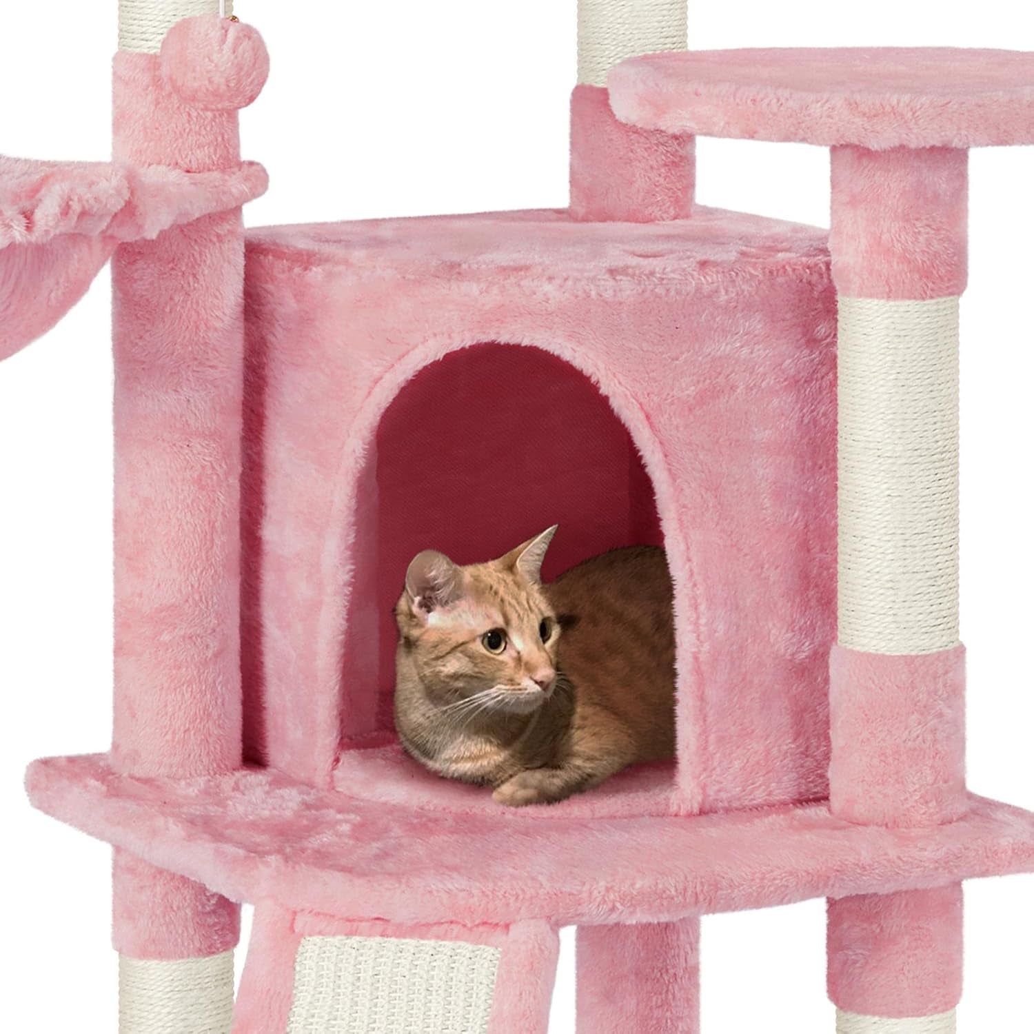 Cat Tree, 42In Cat Tower for Indoor Cats, Cat House with Large Perch &amp; Scratching Posts &amp; Cozy Condo &amp; Scratching Ramp, Cat Activity Center Cat Furniture, Pink