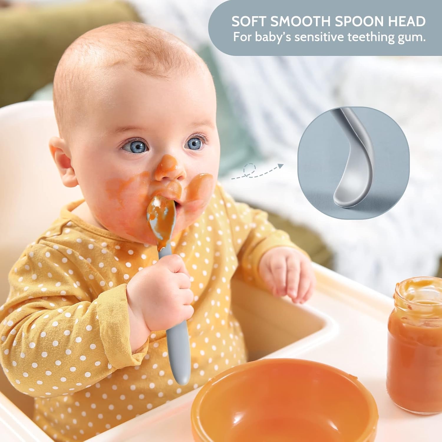 Silicone Baby Feeding Spoons, First Stage Infant Soft-Tip Easy on Gums I Training Spoon Self | Utensils Supplies, Dishwasher &amp; Boil-Proof, 6 Pack