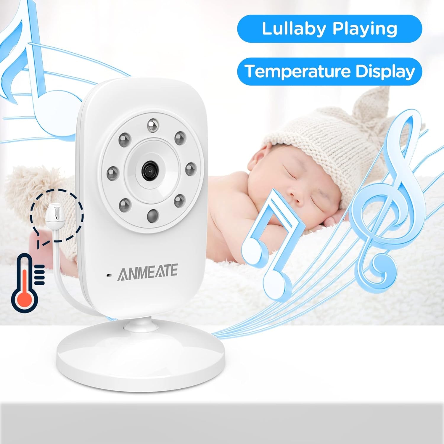 Video Baby Monitor with Digital Camera, Digital 2.4Ghz Wireless Video Monitor with Temperature Monitor, 960Ft Transmission Range, 2-Way Talk, Night Vision, High Capacity Battery（1 Camera）