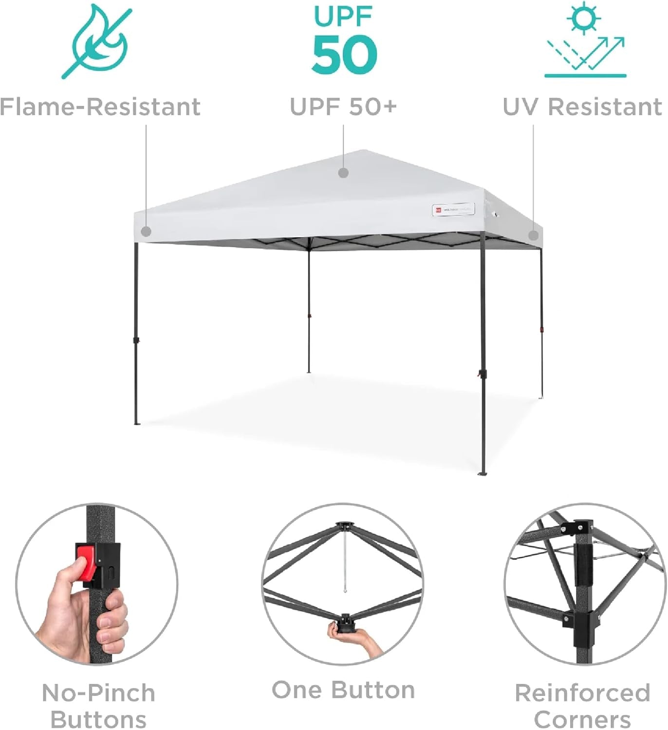 10X10Ft 1-Person Setup Pop up Canopy Tent Instant Portable Shelter W/ 1-Button Push, Case, 4 Weight Bags - White