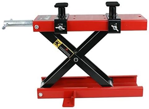 1100 LBS Capacity Steel Motorcycle Center Scissor Lift Jack with Saddle &amp; Safety Pin