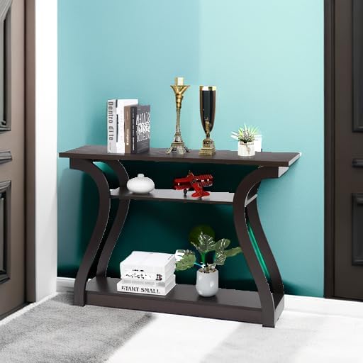 Narrow Console Table with 3-Tier Storage Shelves for Entryway, Living Room, or Hallway