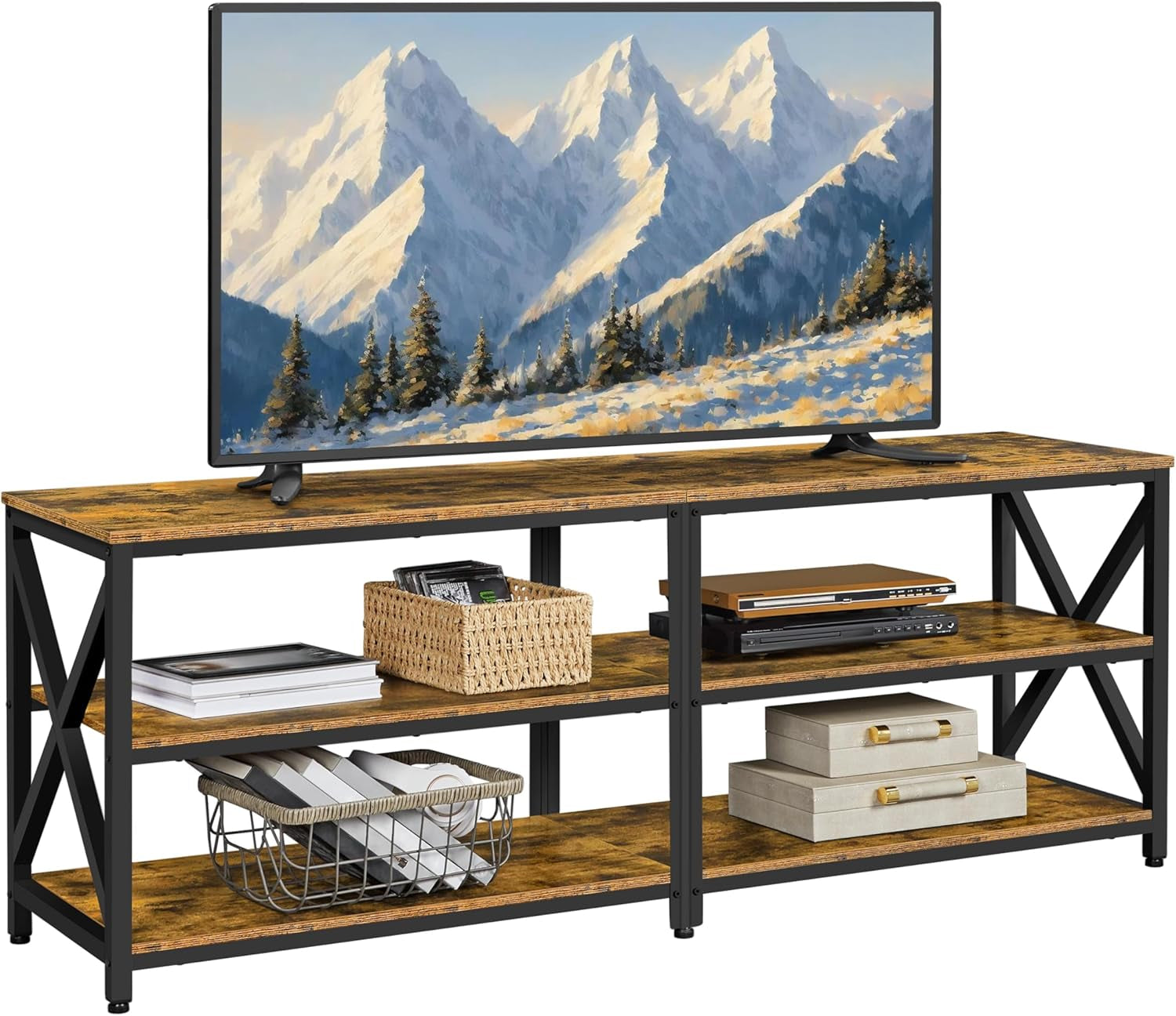 TV Stand for Tvs up to 70 Inches, Entertainment Center with 3-Tier Wooden Storage Shelves TV Console for Living Room, Rustic Brown