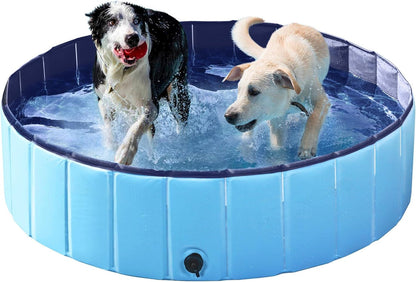 Foldable Dog Pool 63 X 12 Inches Collapsible Hard Plastic Pet Swimming Pool Portable Dog Bath Tub Puppy Cat Shower Pet Wading Pool for Outdoor/Indoor W/Pet Repair Patches, Blue