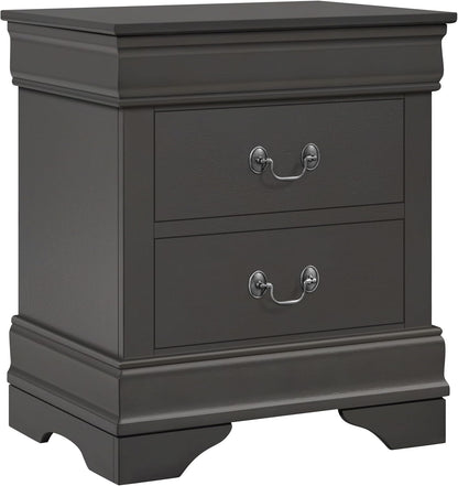 Fully-Assembled Nightstands Set of 2, 2-Drawer Nightstands Large Classic Bedside Tables with Storage, Wooden Painted Storage Cabinet for Bedroom, 21.5″L×16″W×24.5″H, Rustic Gray