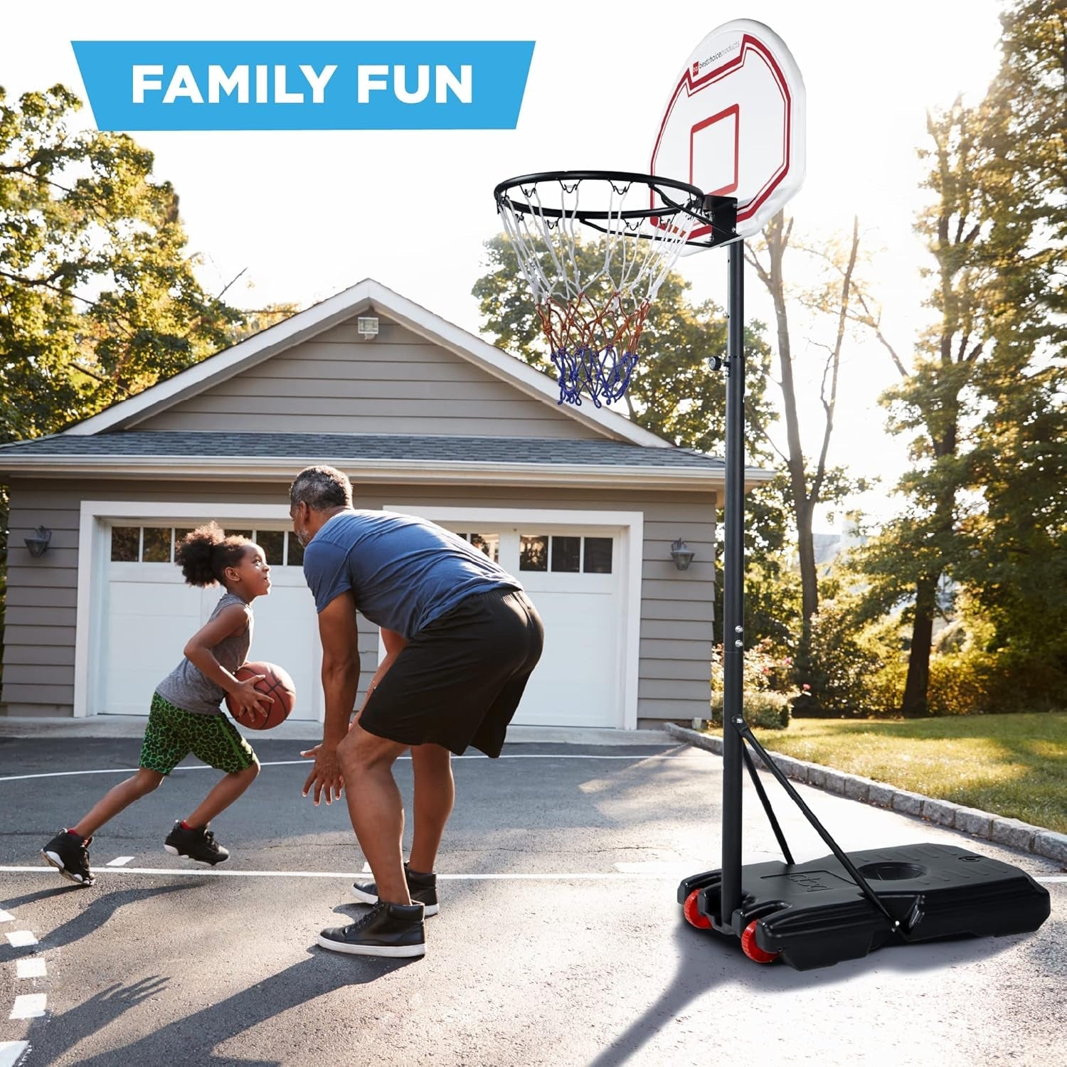 Kids Height-Adjustable Basketball Hoop, Portable Backboard Set W/ 2 Wheels, Fillable Base, 70.5In to 82.3In Tall