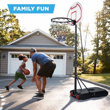 Kids Height-Adjustable Basketball Hoop, Portable Backboard Set W/ 2 Wheels, Fillable Base, 70.5In to 82.3In Tall