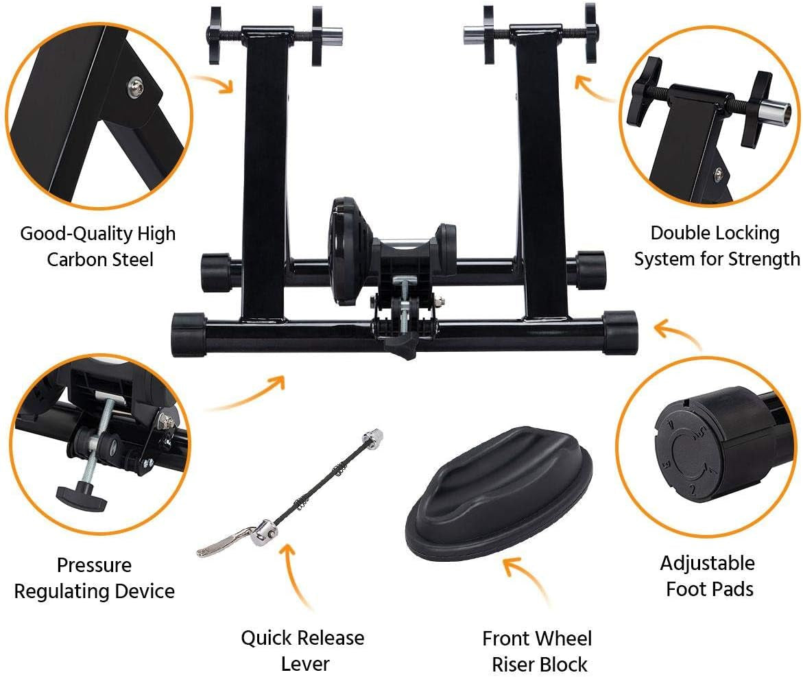 Bike Trainer Stationary Bike Stand Magnetic Bike Trainer Stand for Indoor Riding Premium Steel Bicycle Trainer Accessories Fits for 26In-28In, 700C Wheels