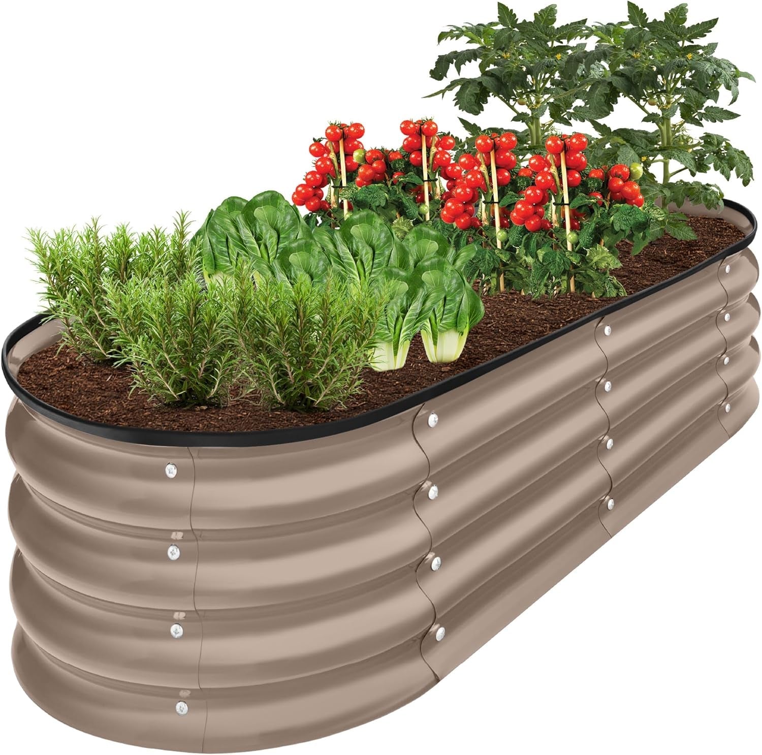 4X2X1Ft Outdoor Metal Raised Garden Bed, Oval Deep Root Planter Box for Vegetables, Flowers, Herbs, and Succulents W/ 51 Gallon Capacity, Rubber Edge Guard - Sage Green