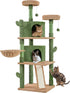 Cactus Cat Tree, 66In Cat Tower for Indoor Cats, Multi-Level Cat Tree with Large Condos & Ramp, Pet Play House with Padded Perch, Platforms, Basket & Hanging Ball, Green/Brown