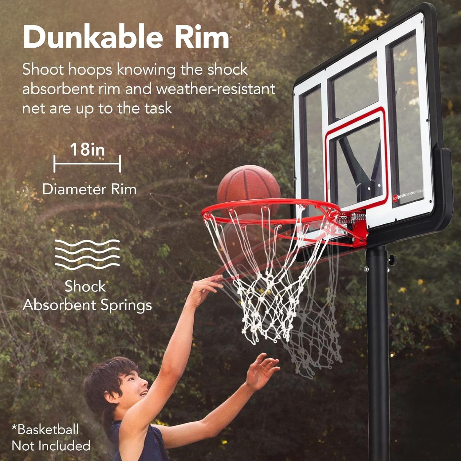 10Ft Regulation Basketball Hoop, 7.5-10Ft Height Adjustable Outdoor Goal W/Shock Absorbent Rim, Base Gel, 2 Wheels