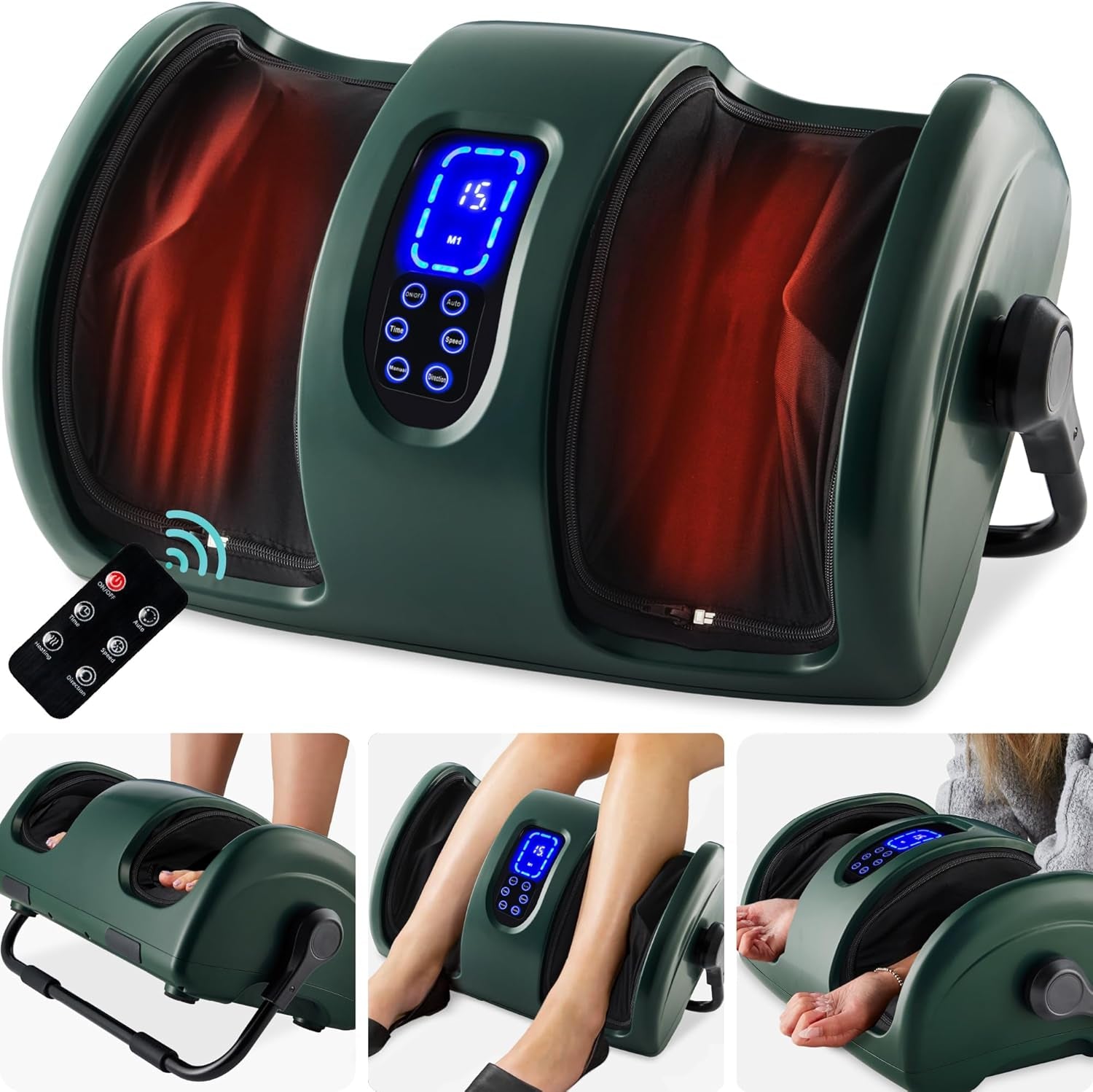 Heated Shiatsu Foot Massager for Pain Relief, Plantar Fasciitis, Neuropathy, Blood Circulation W/Compact Design - Satin Black