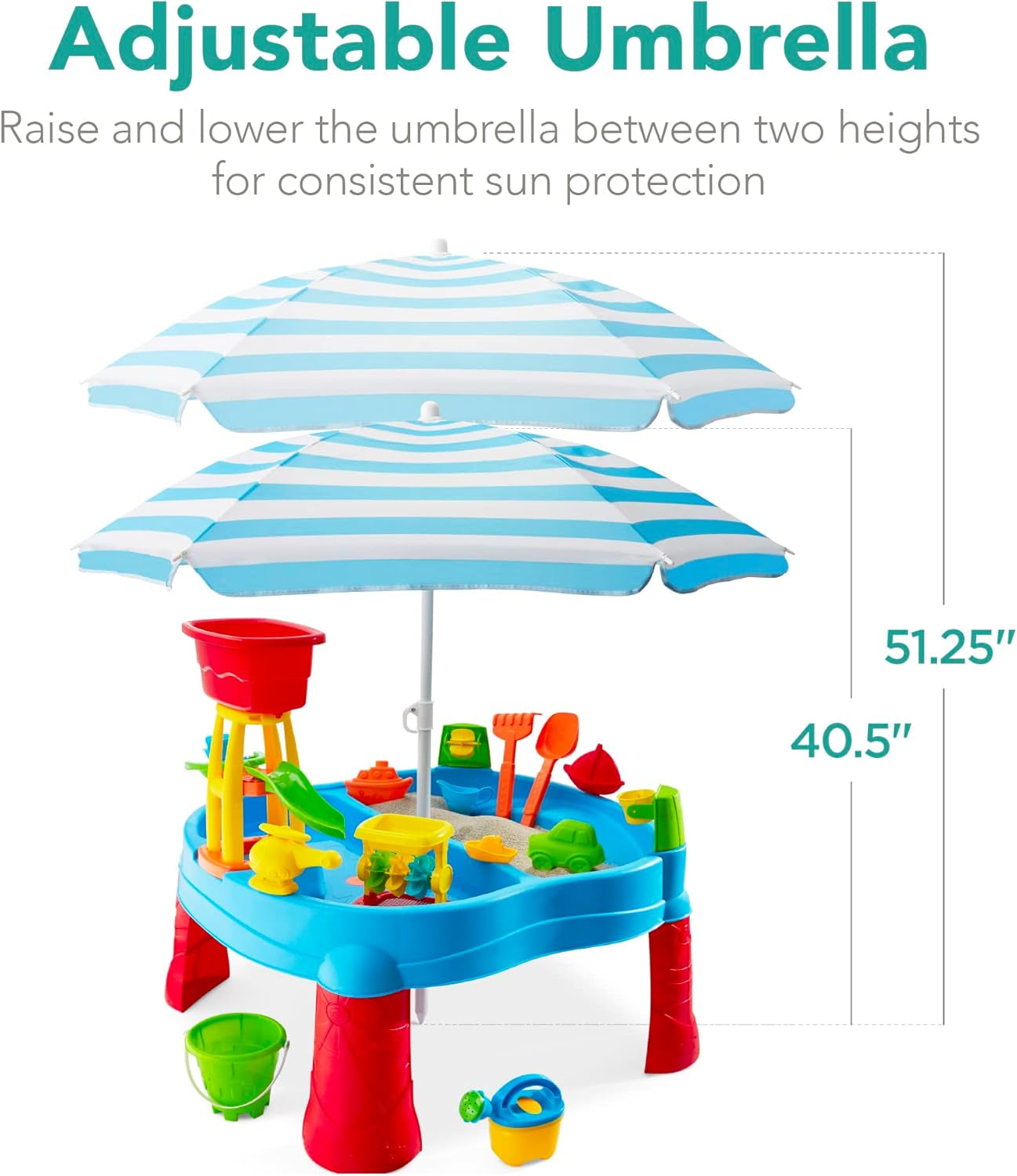 Kids Sand &amp; Water Outdoor Activity Table, Childs 2-In-1 Play Set W/ 18 Accessories, Adjustable Umbrella, 120 Capacity