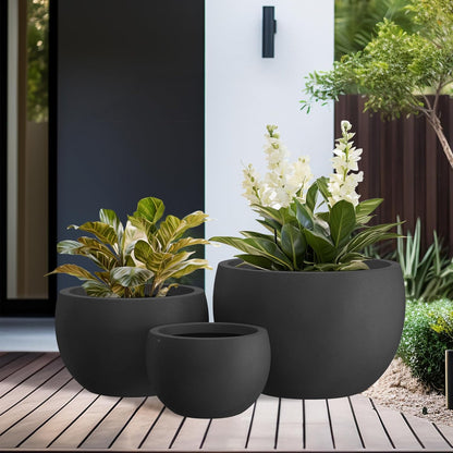 19.9&quot;,15.7&quot;,11.8&quot; Dia round Concrete Planter Set of 3, Outdoor/Indoor Large Bowl Plant Pots with Drainage Hole and Rubber Plug for Garden Patio Balcony Home, Black