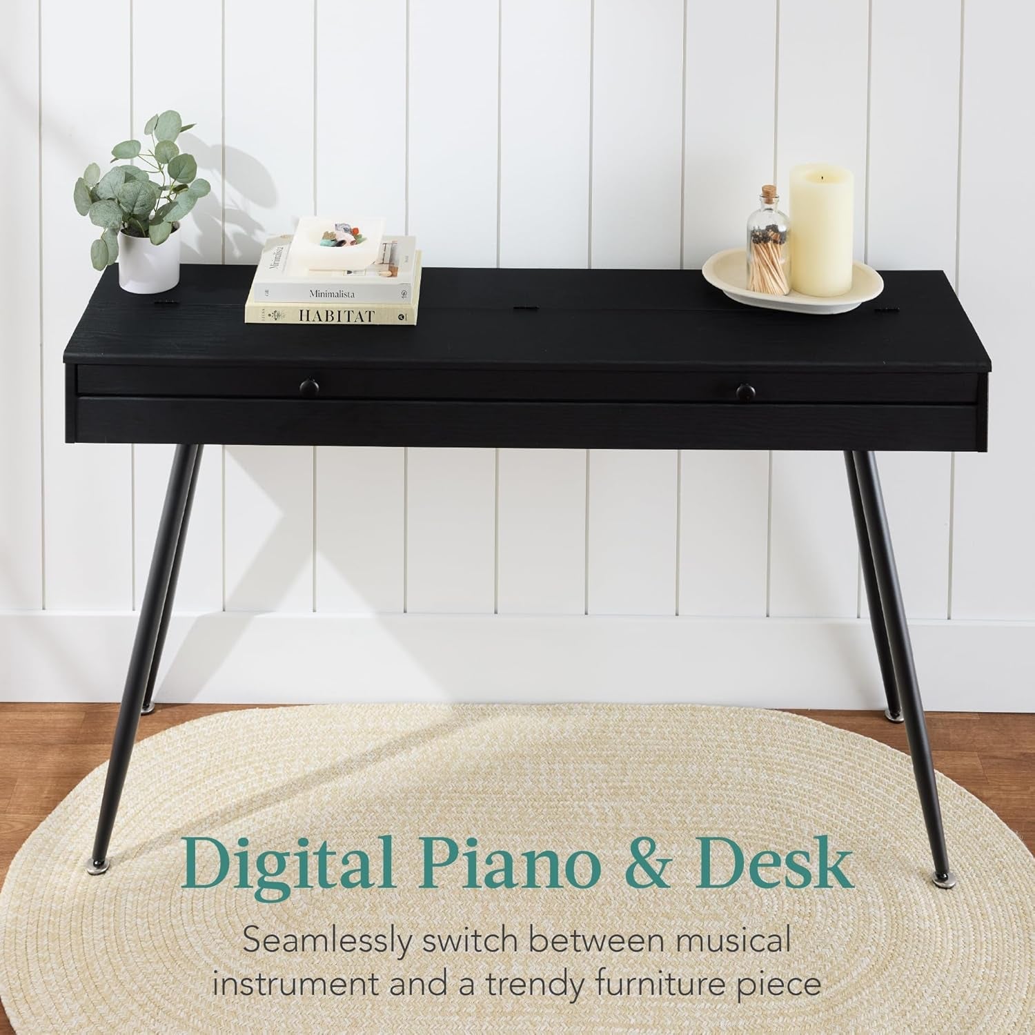 88-Key Weighted Full Size Digital Piano, Modern Desk Keyboard W/Metal Legs, 3 Sustain Pedal, MIDI, Headphone Jack - Black