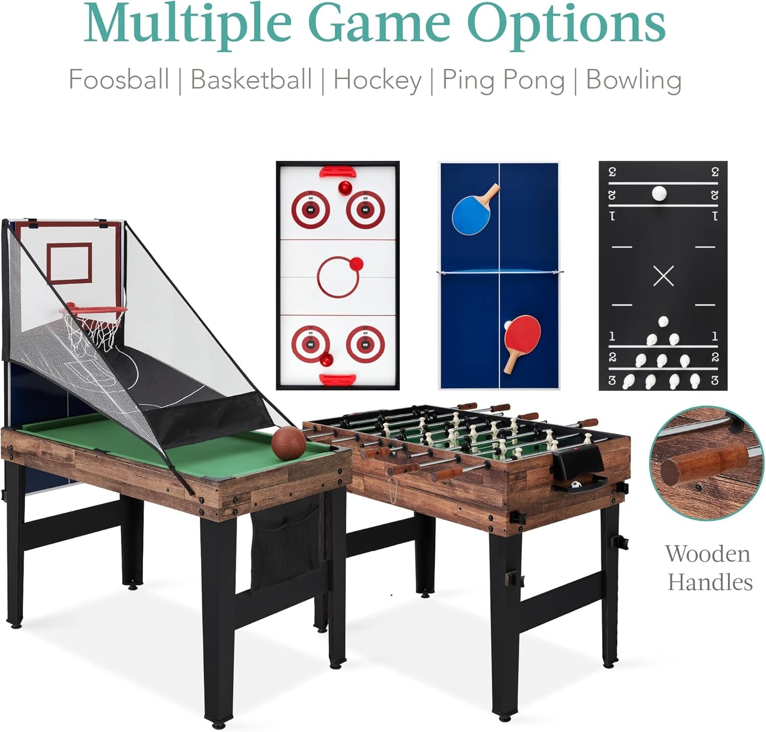 13-In-1 Combo Game Table Set for Home, Game Room, Friends &amp; Family W/Ping Pong, Foosball, Basketball, Air Hockey, Archery, Chess, Checkers, Shuffleboard, Bowling