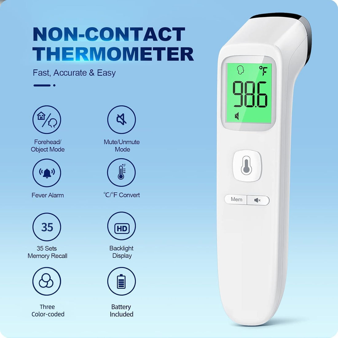 No-Touch Thermometer for Adults and Kids, Accurate Digital Baby Thermometer, FSA HSA Eligible, Fever Alarm &amp; Silent Mode, 2 in 1 Forehead &amp; Object Thermometer