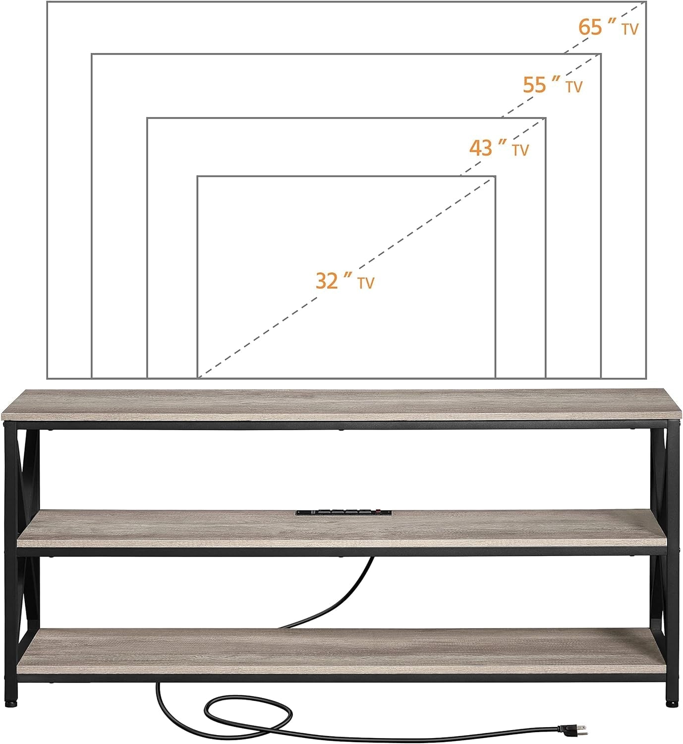 TV Stand for TV up to 65 Inch, Media Entertainment Center with Power Outlets &amp; 3 Tier Storage Shelves, 55 Inches TV Console Table for Living Room, Bedroom, Gray