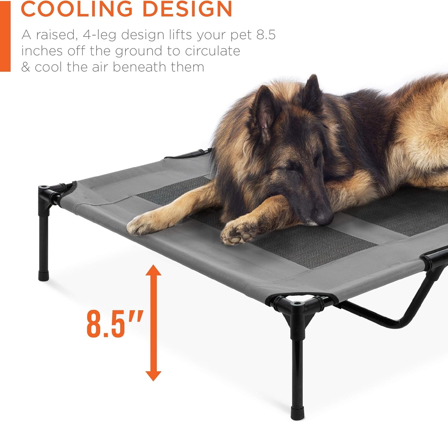 48In Elevated Cooling Dog Bed, Outdoor Raised Mesh Pet Cot W/Removable Canopy Shade Tent, Carrying Bag, Breathable Fabric - Gray