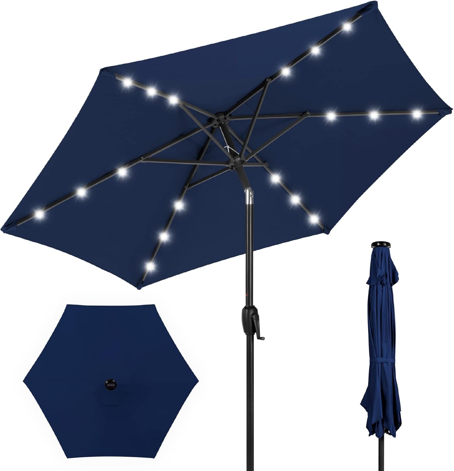 10Ft Solar Polyester LED Lighted Patio Umbrella W/Tilt Adjustment and Uv-Resistant Fabric - Tan