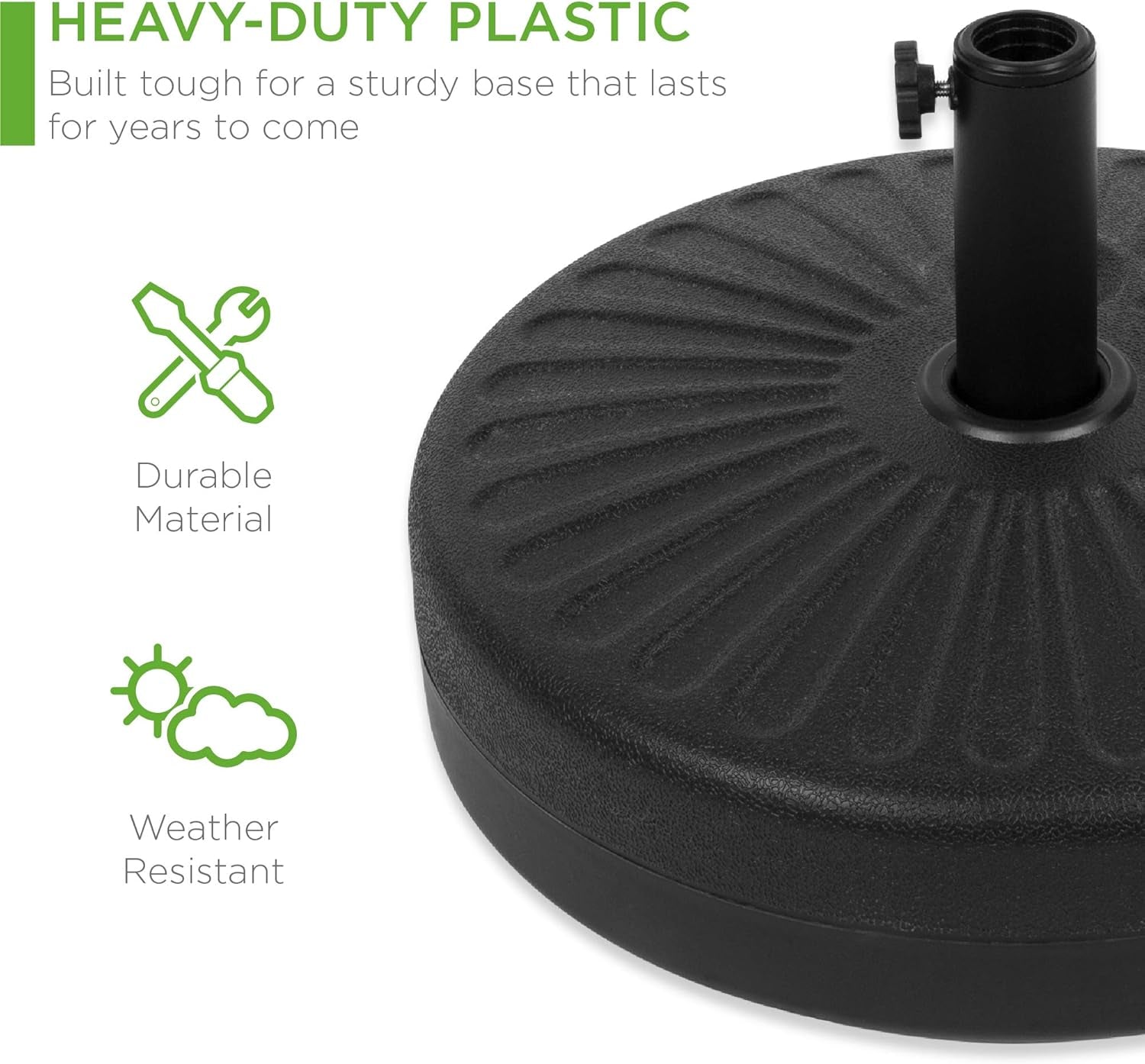 Fillable Umbrella Base Stand round Sunburst Plastic Patio Umbrella Base Stand, Pole Holder for Outdoor, Lawn W/ 55Lbs Weight Capacity, Adjustment Knob