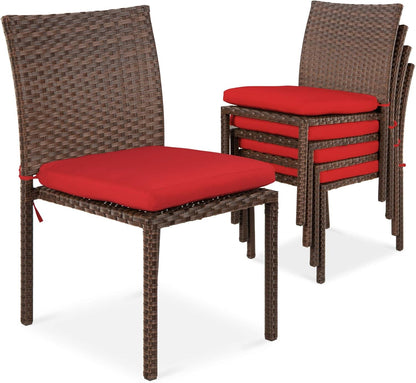 Set of 4 Stackable Outdoor Patio Wicker Chairs W/Cushions, Uv-Resistant Finish, and Steel Frame - Brown/Cream