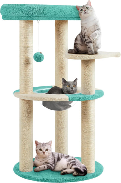 Cat Tree, 35.5In Cat Tower for Indoor Cats, Cat House with Scratching Posts &amp; Padded Perch &amp; Space Capsule, Cute Cat Tree, Cat Furniture for Kittens, Blue/Beige