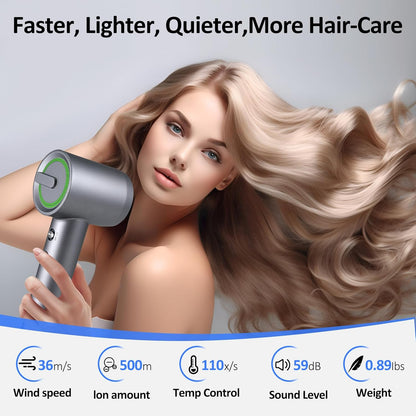 Hair Dryer,110000 RPM Professional High-Speed Blow Dryer 200 Million Millions Negative Ionic Care Hair Dryer for Fast Drying 4 Temps/2 Speeds Lightweight Hairdryer for Home Travel Women Man(Silver)