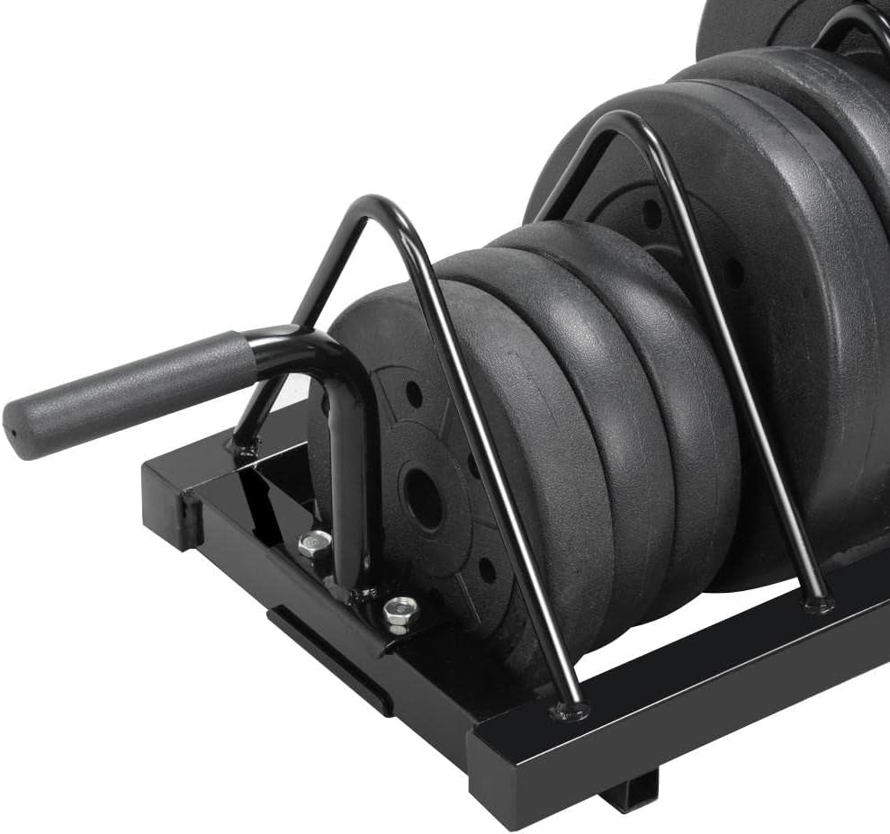 Horizontal Barbell Bumper Plate Rack Holder Olympic Bar Storage Rack with Handle and Wheels,Black