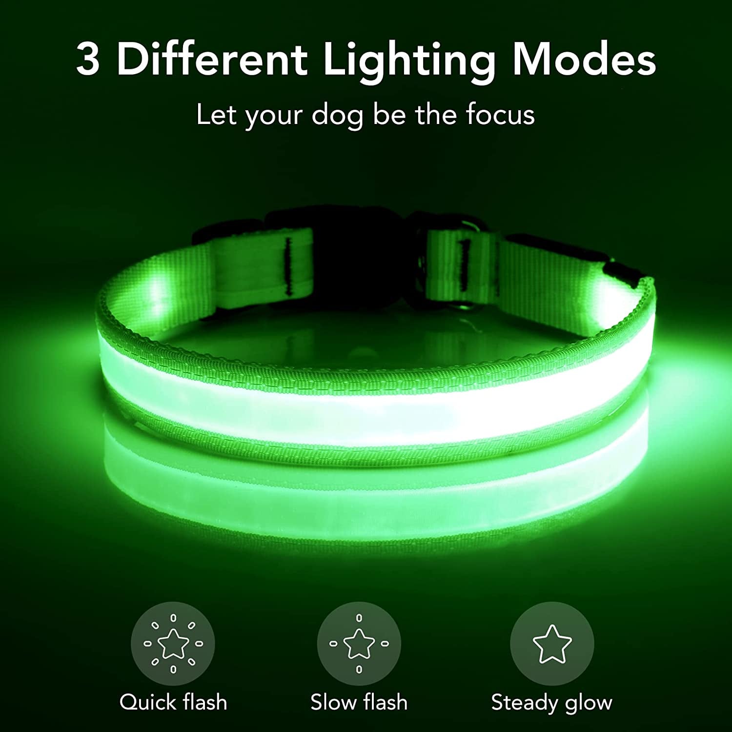 LED Dog Collar, Light up Dog Collar Adjustable USB Rechargeable Super Bright Safety Light Glowing Collars for Dogs(X-Large,Green)