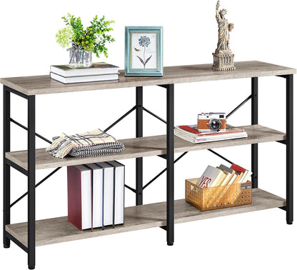 Console Table with Storage Shelves, 3-Tier Industrial Entryway Table, 55 Inch Long behind Couch Sofa Table for Entryway/Living Room/Hallway/Bedroom, Gray