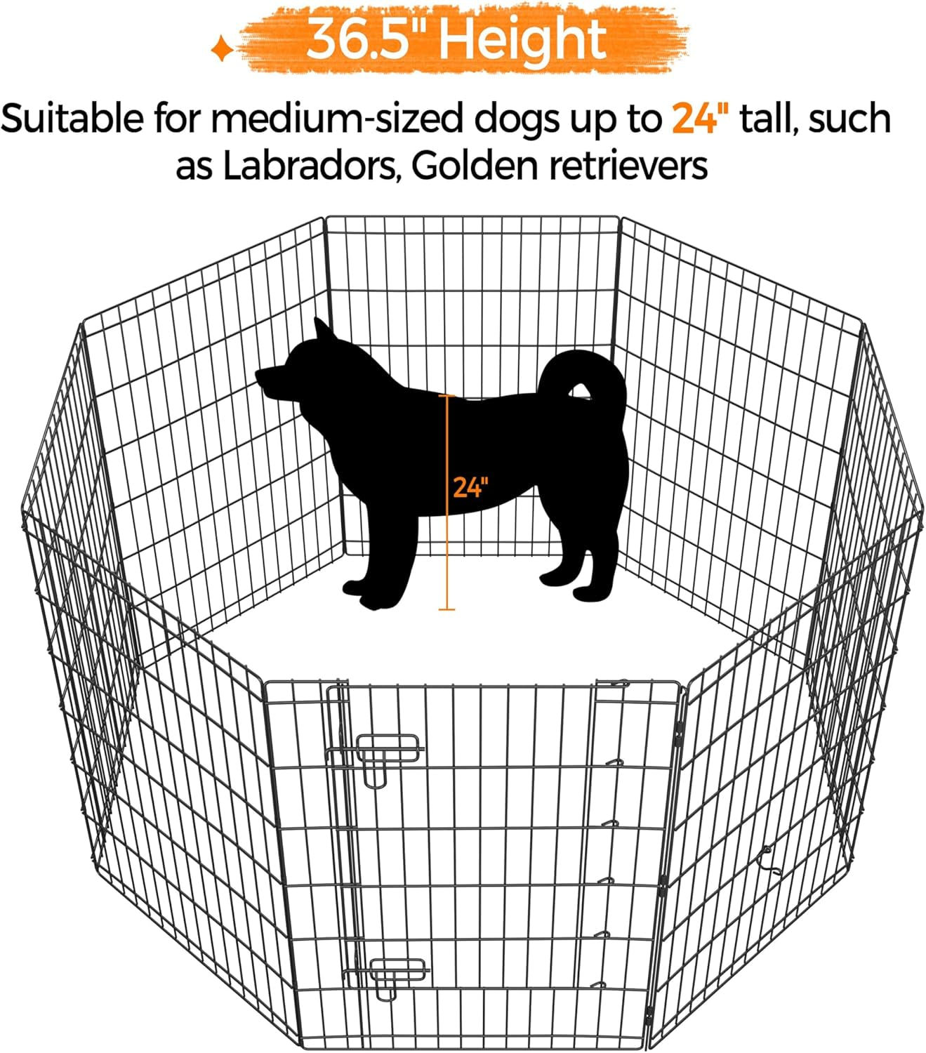 Dog Pen Pet Exercise Pen Metal Dog Fence with Door for Dogs/Cats or Small Animals Outdoor &amp; Indoor Use, 8 Panel 36.5&quot; High