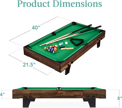 40In Tabletop Billiard Table, Pool Arcade Game Table for Living Room, Game Room W/ 2 Cue Sticks, Ball Set, Storage Bag