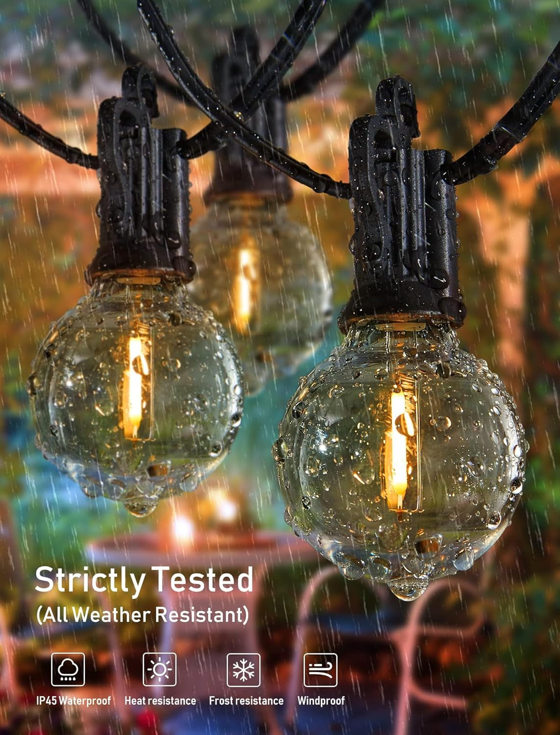 Outdoor String Lights - Connectable Dimmable LED Patio String Lights with G40 Globe Plastic Bulbs, All Weatherproof Hanging Lights for outside Backyard Porch (50 Ft - 25 LED Bulbs)