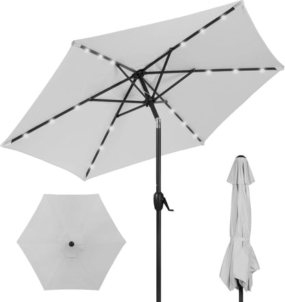 10Ft Solar Polyester LED Lighted Patio Umbrella W/Tilt Adjustment and Uv-Resistant Fabric - Tan