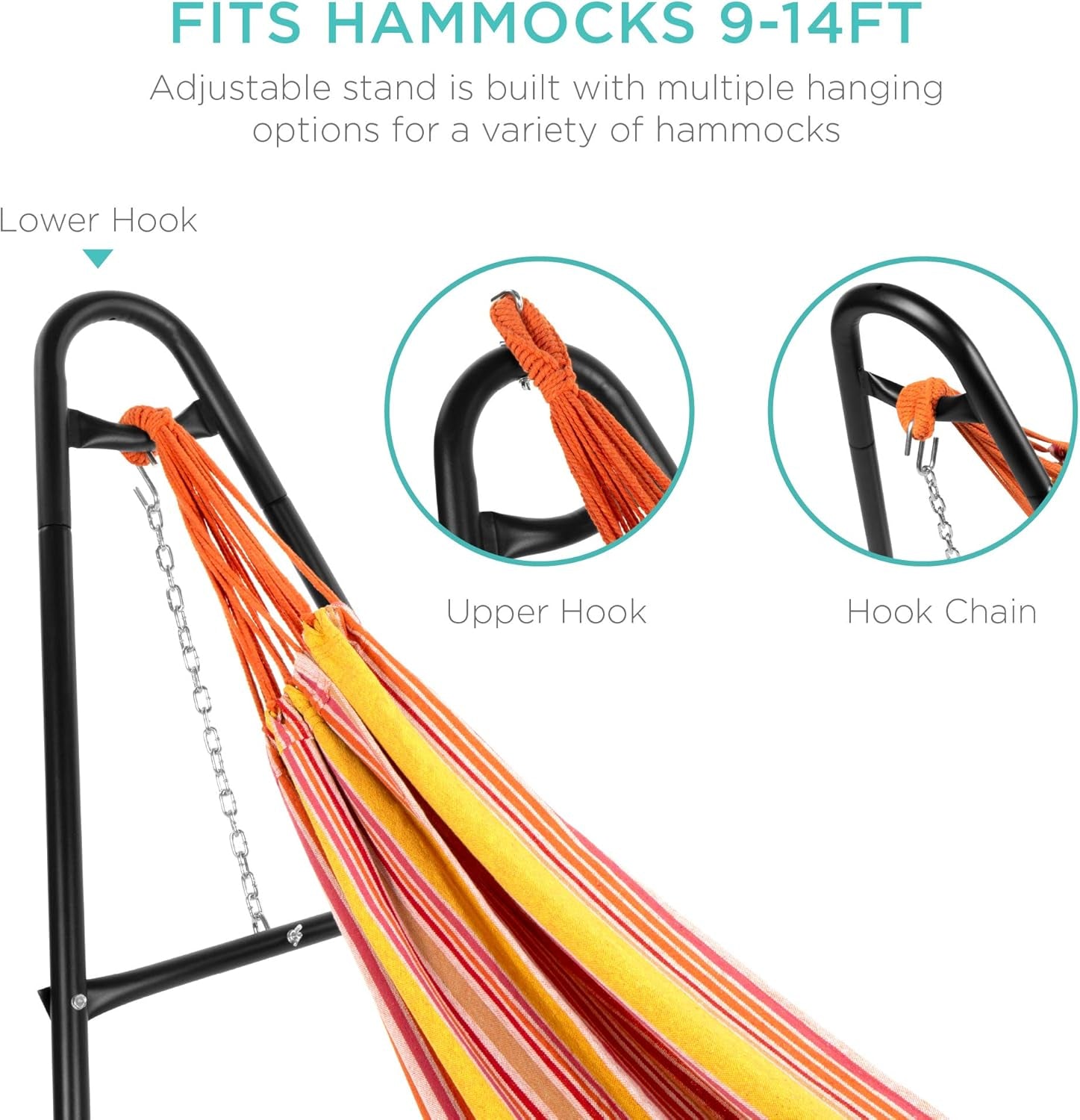 Adjustable Portable Hammock Stand, Outdoor Patio Weather-Resistant Steel for 9-14Ft Hammocks W/Hanging Hooks, Powder-Coated Finish, Carrying Bag, 450Lb Weight Capacity