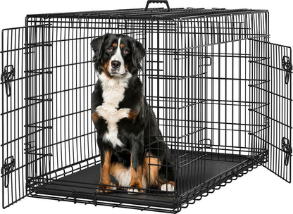 42 Inch Dog Crate Double Door Dog Crate W/Divider for Puppy to Adult XL Collapsible Metal Dog Crate with Removable Tray Wire Dog Kennel Pet Crate for Large Dogs Portable Travel Cage, Black