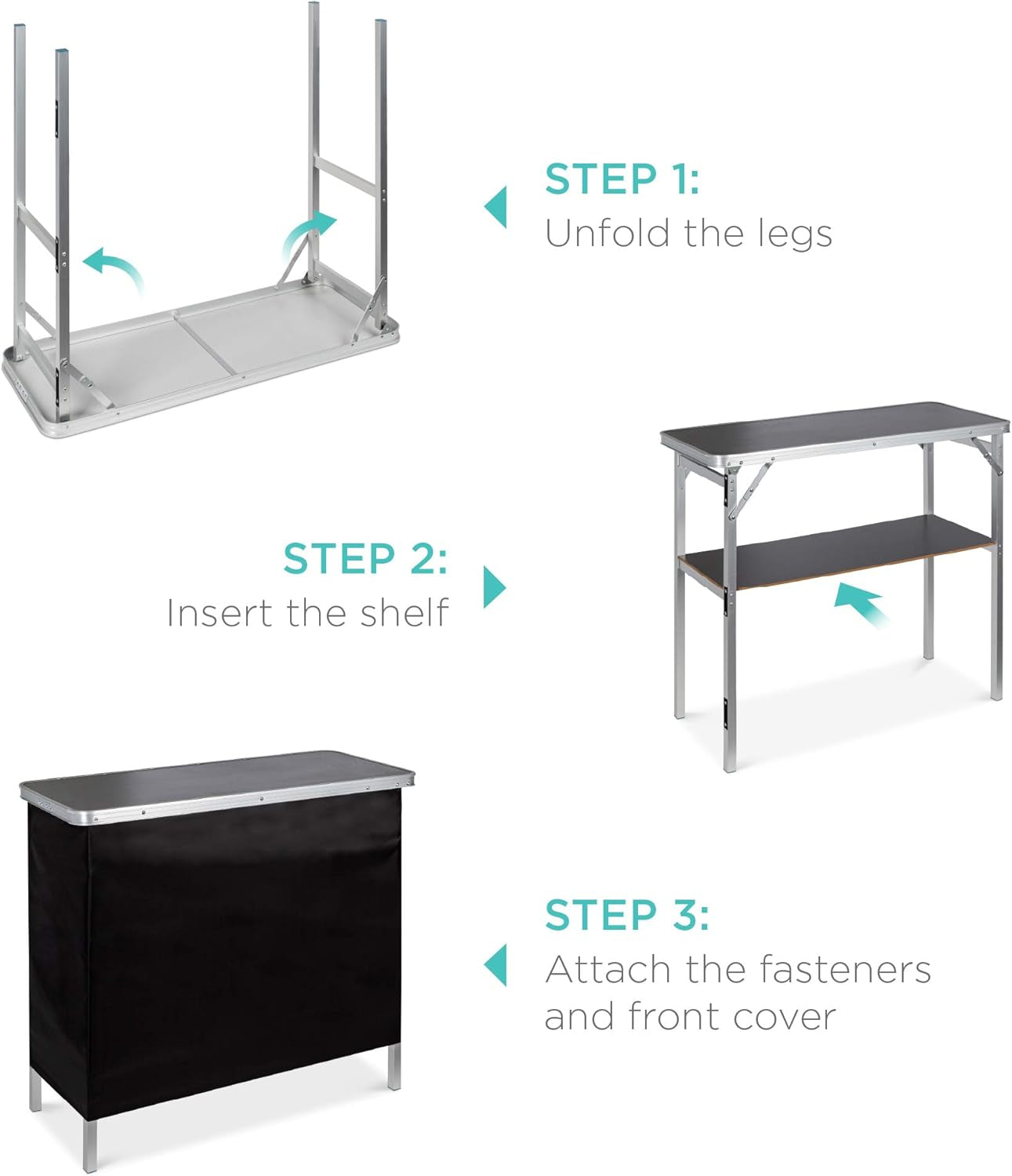 Portable Pop-Up Bar Table for Indoor, Outdoor, Party, Picnic, Tailgate, Entertaining W/Carrying Case, Storage Shelf, Removable Skirt