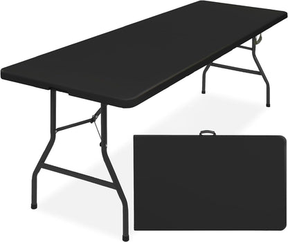 8Ft Plastic Folding Table, Indoor Outdoor Heavy Duty Portable W/Handle, Lock for Picnic, Party, Pong, Camping - White