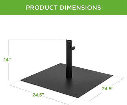 38.5Lb Steel Umbrella Base, Square Weighted Patio Stand for Outdoor, Backyard, Market Umbrellas, Sun Shade W/Tightening Knob and Anchor Holes - Black